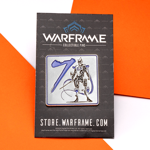 Collectible Warframe pin with custom cardstock for TennoCon