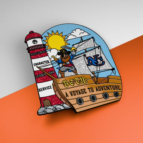 A beta pin in the shape of a lighthouse (blinker off)