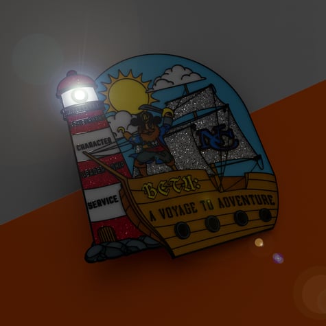 A beta pin in the shape of a lighthouse (blinker illuminated))